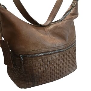 Brown Leather Woven Shoulder Bag